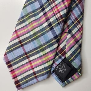 J Kahki Linen Silk Blend Plaid Madras Preppy Mod Retro Office Event Men's Tie OS